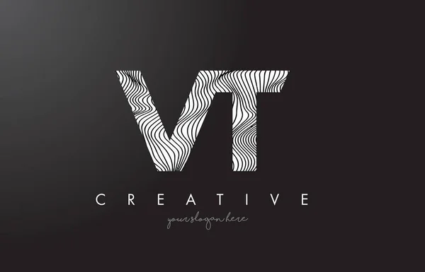 Logotipo de la letra de VT V T con vectores de diseño de texturas de líneas de cebra . — Archivo Imágenes Vectoriales
