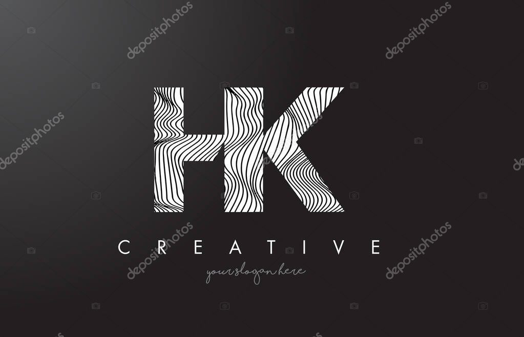 HK H K Letter Logo with Zebra Lines Texture Design Vector Illustration.