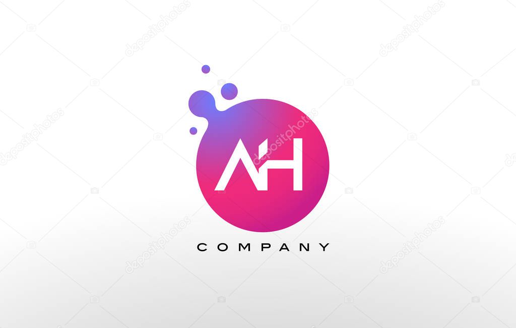 AH Letter Dots Logo Design with Creative Trendy Bubbles and Purple Magenta Colors.
