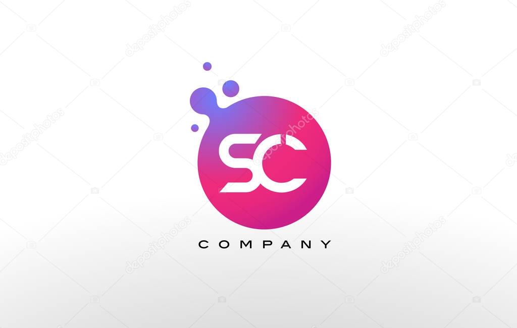 SC Letter Dots Logo Design with Creative Trendy Bubbles and Purple Magenta Colors.