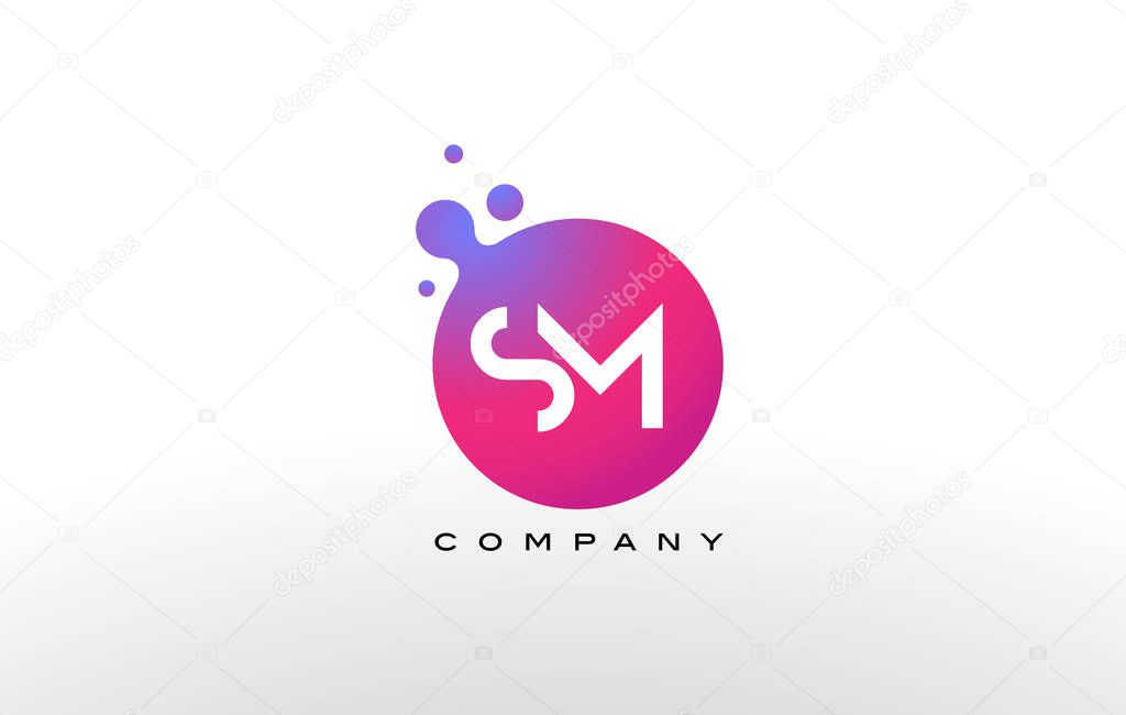 SM Letter Dots Logo Design with Creative Trendy Bubbles and Purple Magenta Colors.