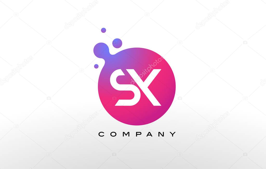 SX Letter Dots Logo Design with Creative Trendy Bubbles and Purple Magenta Colors.