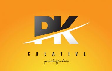 PK P K harfi Modern Logo Tasarım sarı arka plan ve Swoo