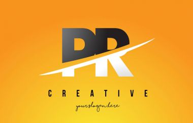 Sarı arka plan ve Swoo PR P R harfi Modern Logo tasarımı