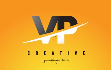 VP V P Letter Modern Logo Design with Swoosh Cutting the Middle Letters and Yellow Background. clipart svg vector 