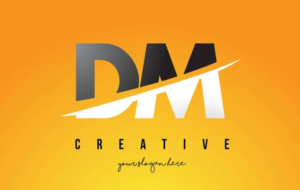 DM D M Lettre Design de logo moderne avec fond jaune et Swoo — Image vectorielle