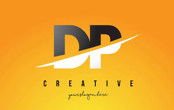 DP D P Carta Design de logotipo moderno com fundo amarelo e Swoo — Vetor de Stock