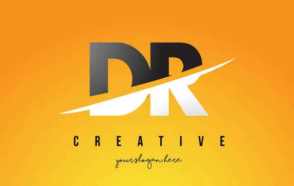 DR D R Carta Diseño de Logo Moderno con Fondo Amarillo y Swoo — Vector de stock