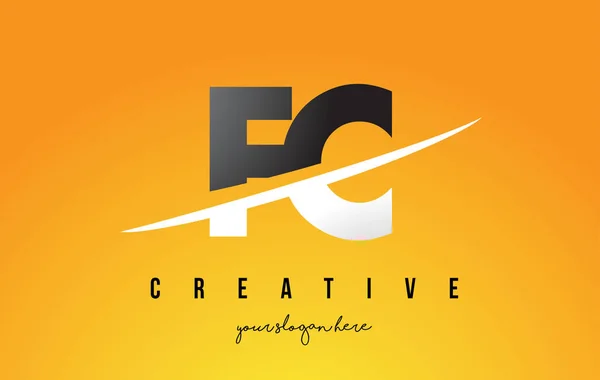 FC F C Lettera Design logo moderno con sfondo giallo e Swoo — Vettoriale Stock