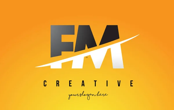 FM F M Lettre Design de logo moderne avec fond jaune et Swoo — Image vectorielle