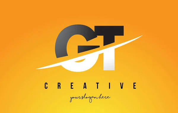 Diseño moderno del logotipo de la letra GT G T con fondo amarillo y Swoo — Vector de stock