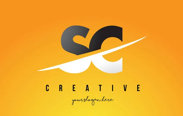 SC S C Letter Design de Logo Moderno com Fundo Amarelo e Swoo — Vetor de Stock