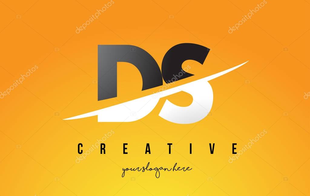 DS D S Letter Modern Logo Design with Swoosh Cutting the Middle Letters and Yellow Background.