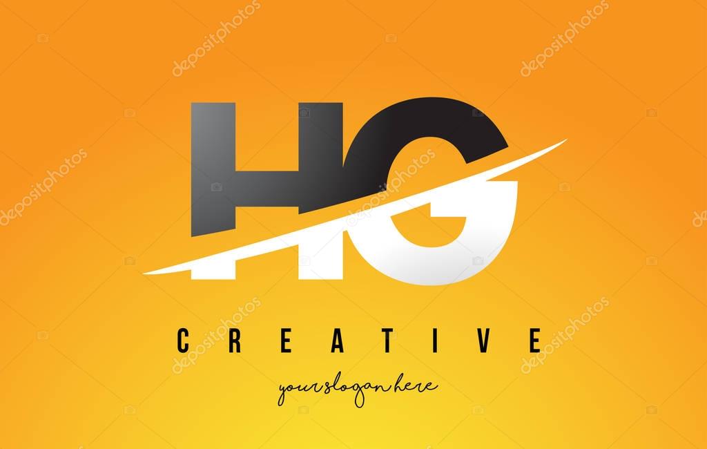 HG H G Letter Modern Logo Design with Swoosh Cutting the Middle Letters and Yellow Background.