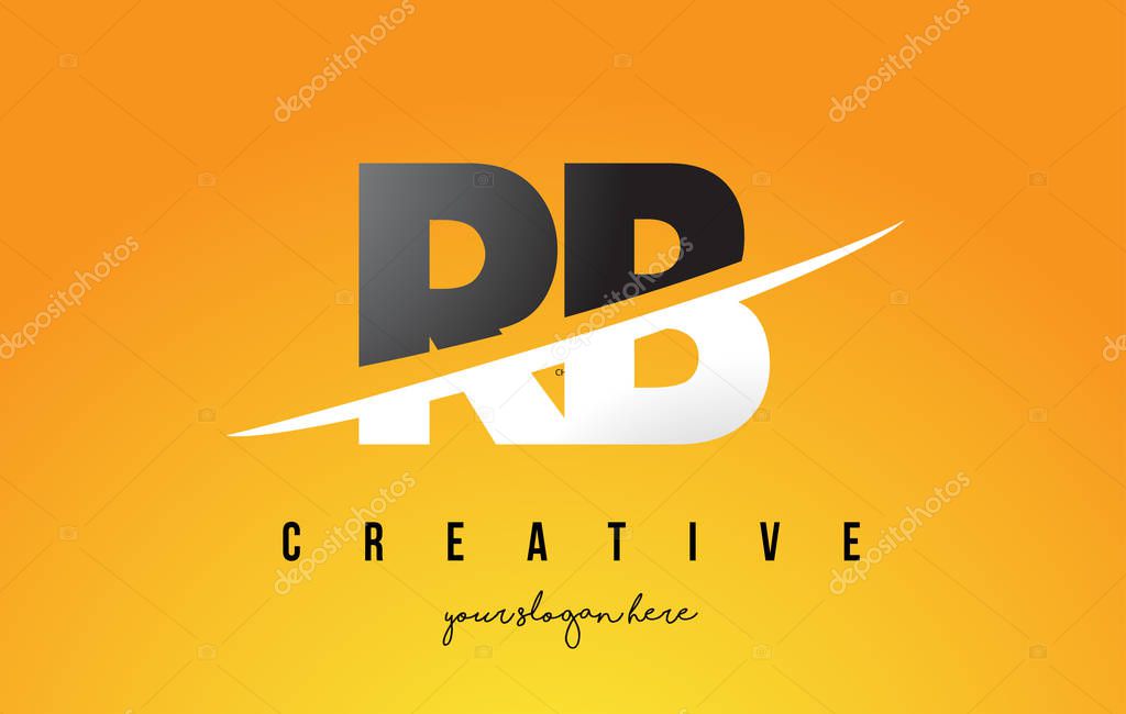 RB R B Letter Modern Logo Design with Swoosh Cutting the Middle Letters and Yellow Background.