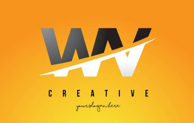 WV W V harfi sarı arka plan ve Swoo Modern Logo tasarımı