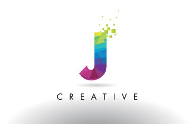 J renkli mektup Origami üçgenler tasarlamak vektör.