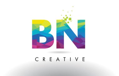 Bn B N renkli mektup Origami üçgenler vektör tasarımı.