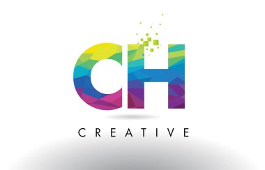 CH C H renkli mektup Origami üçgenler vektör tasarımı.
