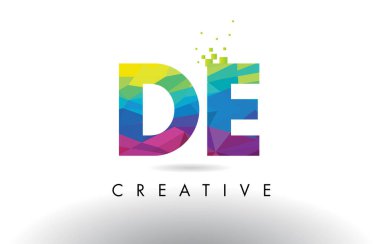 De D E renkli mektup Origami üçgenler vektör tasarımı.