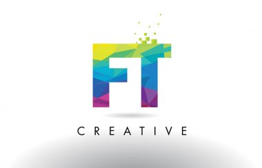 Ft F T renkli mektup Origami üçgenler vektör tasarımı.