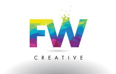 FW F W renkli mektup Origami üçgenler vektör tasarımı.