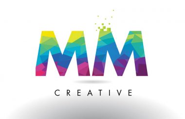 Mm M M renkli mektup Origami üçgenler vektör tasarımı.