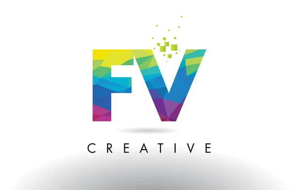 FV F V Colorful Letter Origami Triangles Design Vector. — Stock Vector