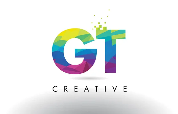 Gt G T 다채로운 편지 종이 접기 삼각형 디자인 벡터. — 스톡 벡터