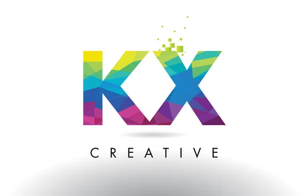 KX K X Colorful Letter Origami Triangles Design Vector. — Stock Vector