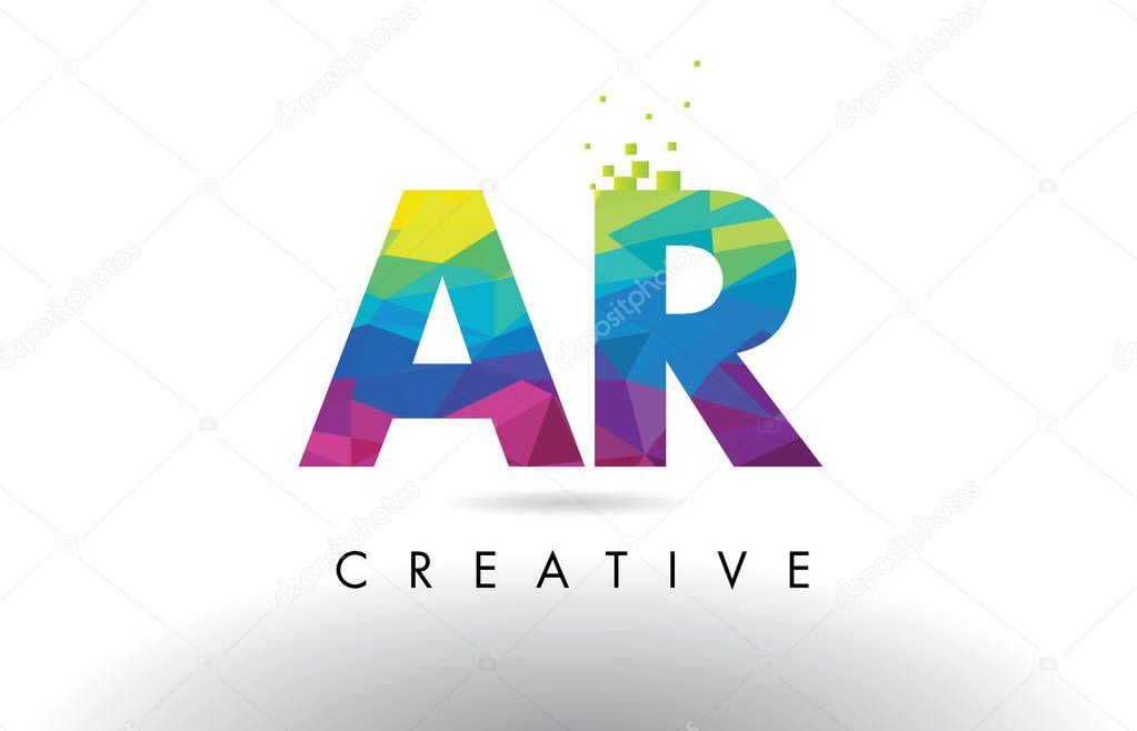 AR A R Colorful Letter Design with Creative Origami Triangles Rainbow Vector.