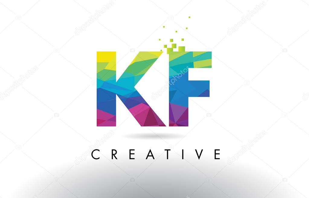 KF K F Colorful Letter Design with Creative Origami Triangles Rainbow Vector.