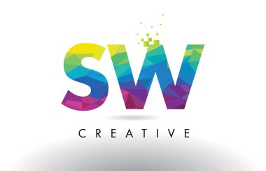 SW S W renkli mektup Origami üçgenler vektör tasarımı.