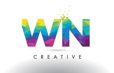 Wn W N renkli mektup Origami üçgenler vektör tasarımı.