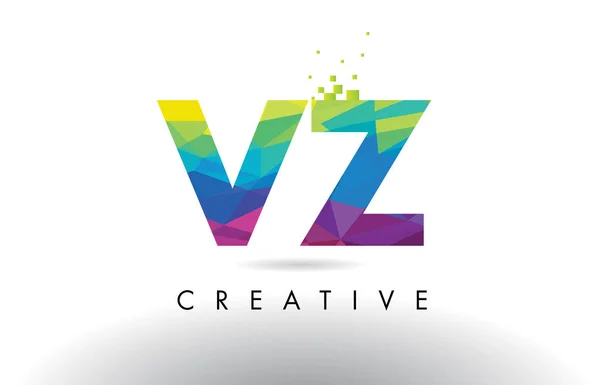 VZ V Z Colorful Letter Origami Triangles Design Vector. — Stock Vector