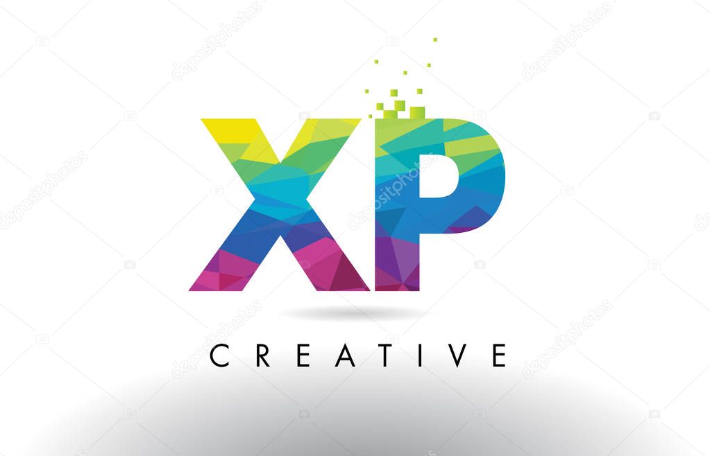 XP X P Colorful Letter Origami Triangles Design Vector.