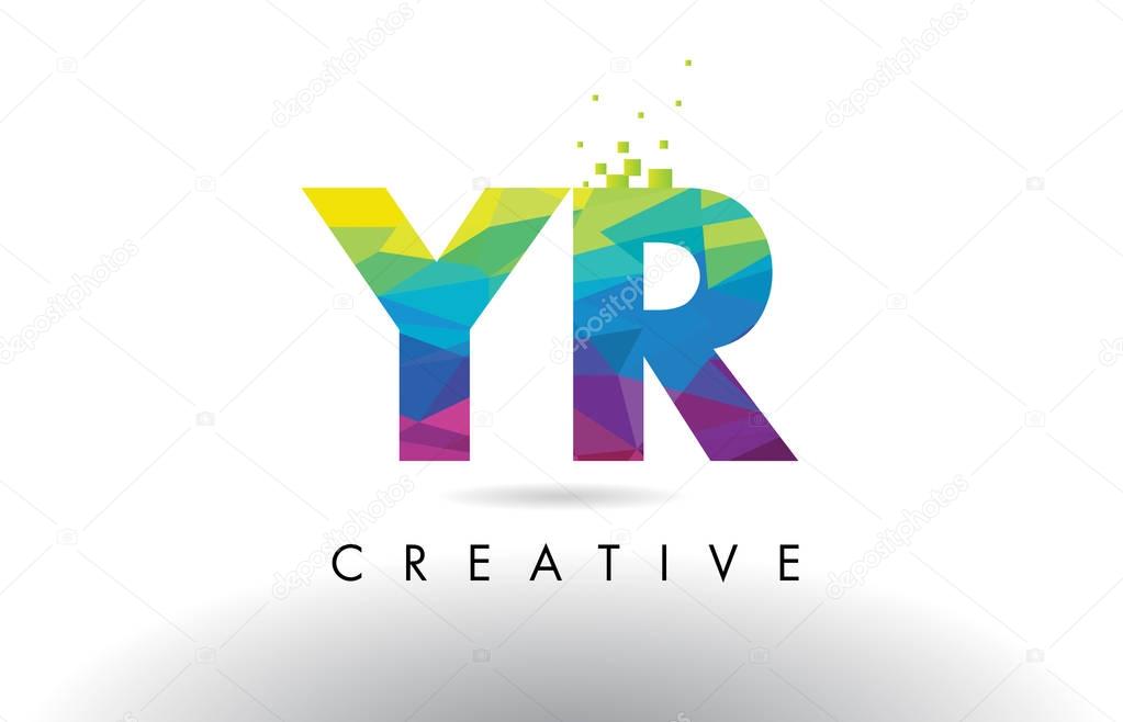 YR Y R Colorful Letter Design with Creative Origami Triangles Rainbow Vector.