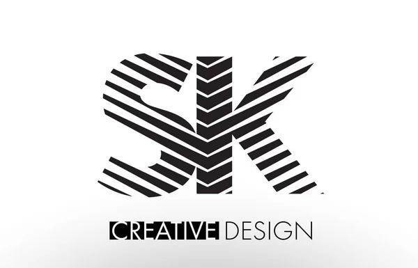 SK S K Lines Letter Design com Zebra elegante criativa — Vetor de Stock