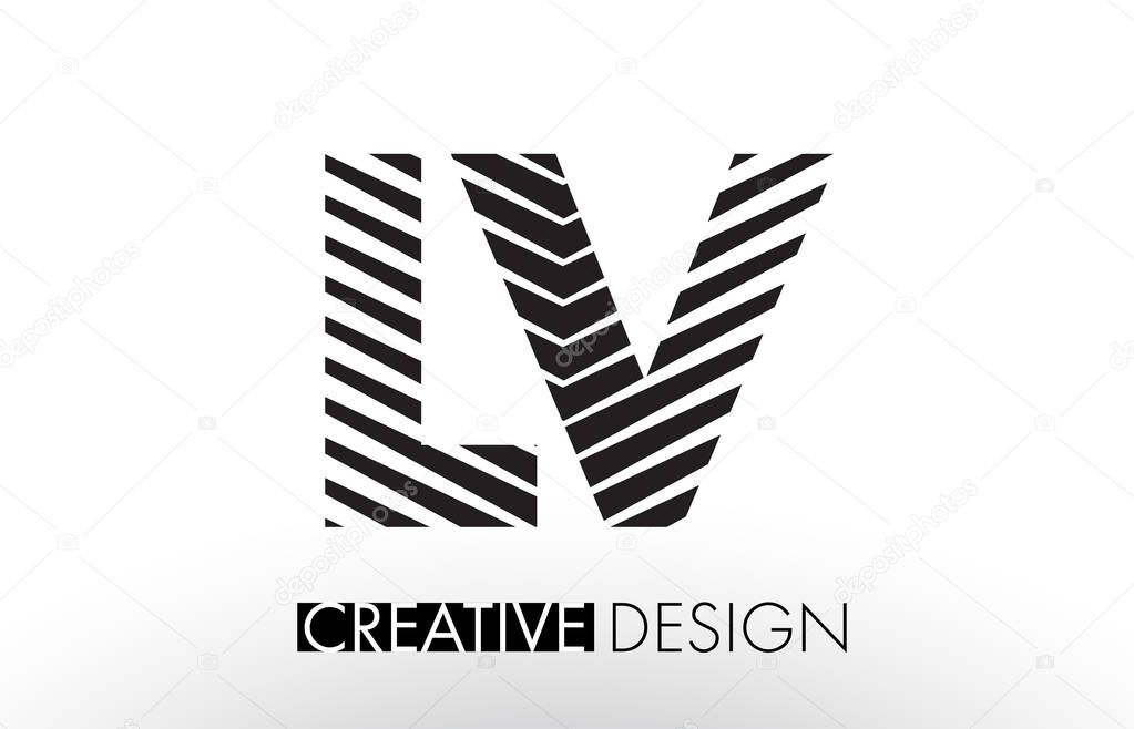 LV L V Lines Letter Design with Creative Elegant Zebra Vector Illustration.
