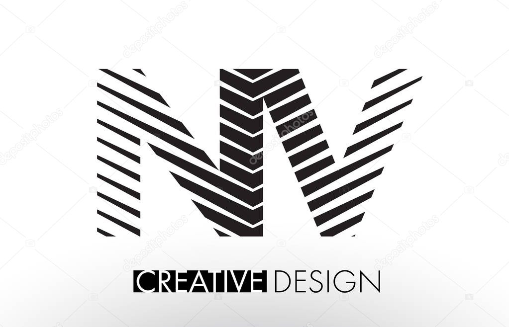 NV N V Lines Letter Design with Creative Elegant Zebra Vector Illustration.