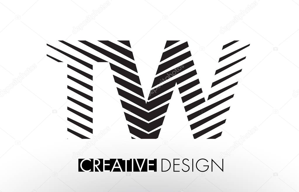 TW T W Lines Letter Design with Creative Elegant Zebra Vector Illustration.