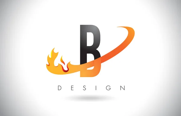 B 字母标志用火火焰设计和橙色旋风. — 图库矢量图片