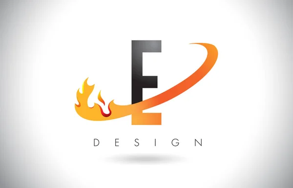 E-Brief-Logo mit Feuerflammen-Design und orangefarbenem Swoosh. — Stockvektor