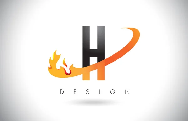 H Lettera logo con fuoco fiamme Design e Swoosh arancione . — Vettoriale Stock