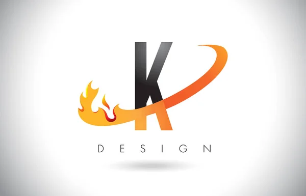 Логотип K Letter с дизайном Fire Flames и Orange Swoosh . — стоковый вектор