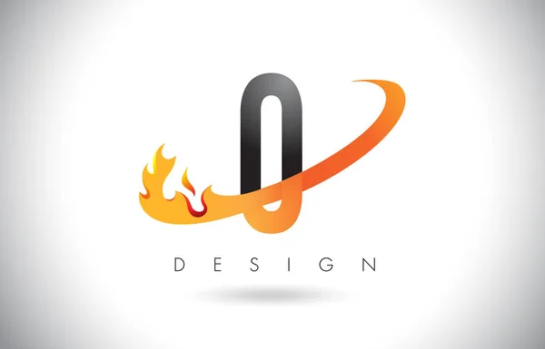 O brev logotyp med eld flammar Design och Orange Swoosh. — Stock vektor