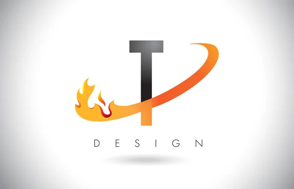 T лист логотип з вогнем вигадки дизайн і помаранчевий галочка. — стоковий вектор