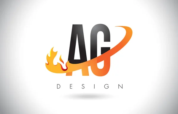 Ateş ile AG A G harfi Logo Tasarım alevler ve turuncu Swoosh. — Stok Vektör