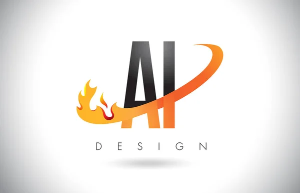 AI A ik brief Logo met brand vlammen Design en oranje Swoosh. — Stockvector