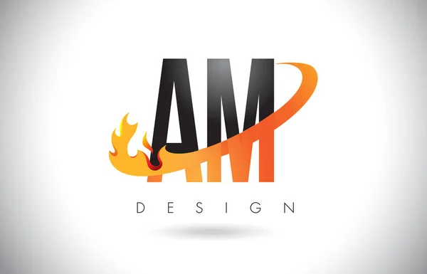 Bin ein m-Letter-Logo mit Feuerflammen-Design und orangefarbenem Swoosh. — Stockvektor